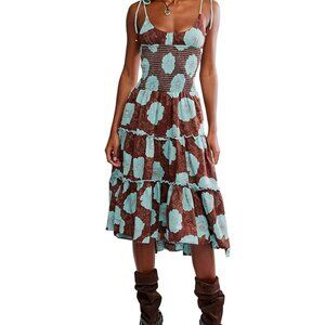💙🤎FREE PEOPLE 🤎💙Adriel Scoop Neck Tie Shoulder Midi Dress S or L NWT